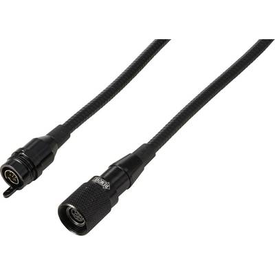 Črn pleten kabel z dvema okroglima priključkoma prikazan na belem ozadju, verjetno industrijski ali kabel za napajanje/prenos podatkov.