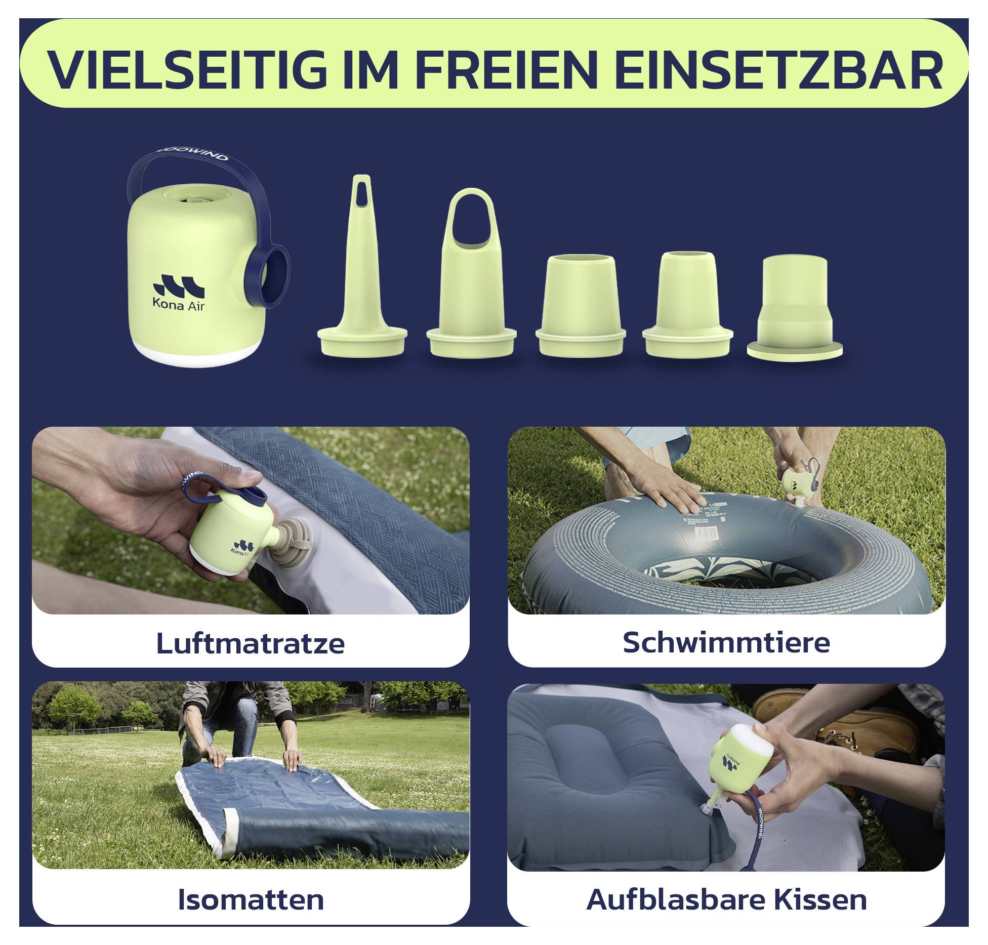 VSESTRANSKI V ZUNANJI UPORABI<br><br>Prenosna zračna črpalka s prilagodniki za:<br>- Zračne vzmetnice<br>- Plavajoče igrače<br>- Spalne podloge<br>- Napihljive blazine