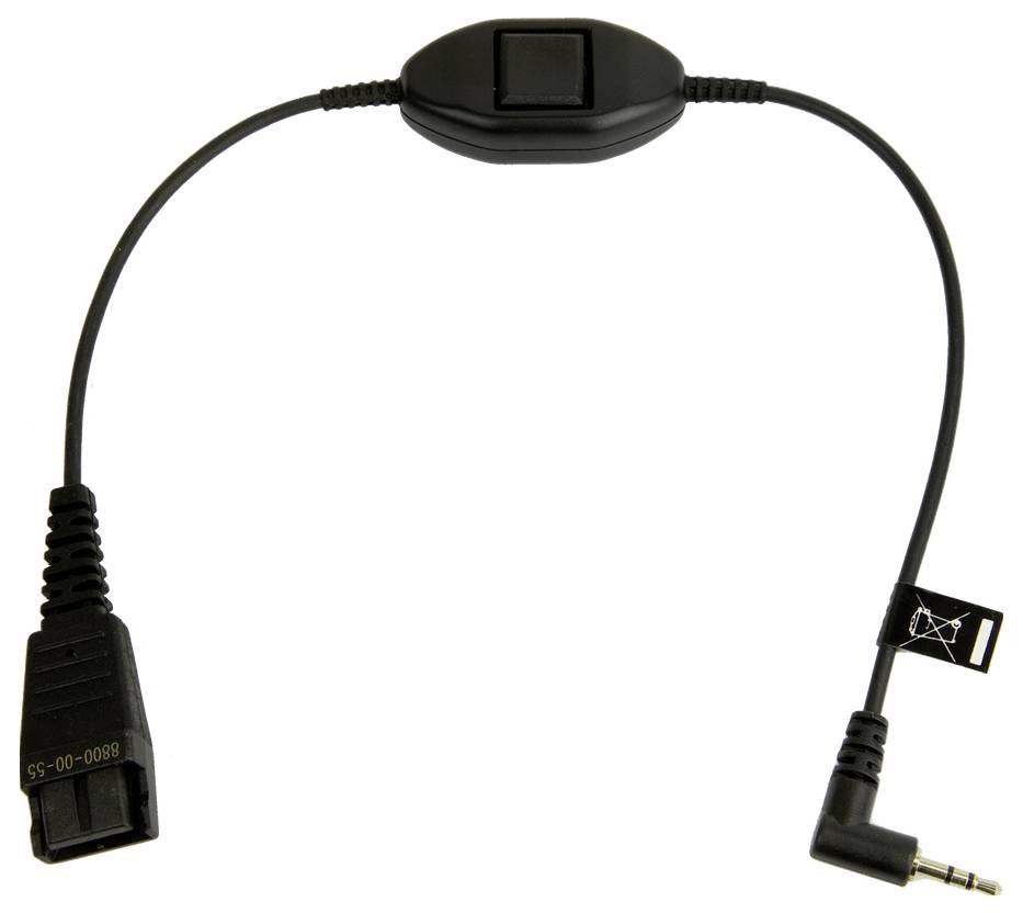 'Črn zvit kabel s tipko za regulacijo glasnosti povezuje telefon in slušalke, kar kaže na združljivost z avdio napravami.'
