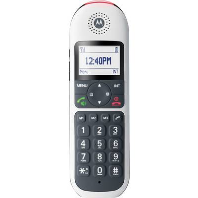 Brezžični telefonski slušalec z zaslona, ki prikazuje »12:40PM«, gumbi za klicanje in možnosti »Menu« in »INT«.