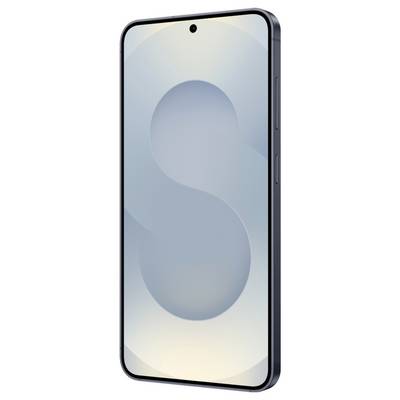 Črn pametni telefon z velikim zaslonom, ki prikazuje subtilno, abstraktno zasnovo s prekrivajočimi se odtenki sive barve.