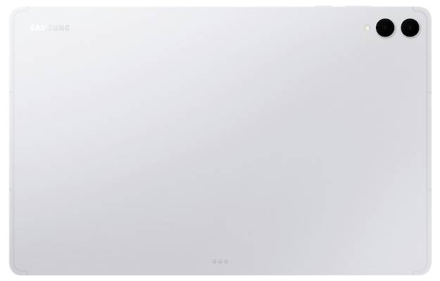 Bela tablica, gledana od zadaj, z dvojno kamero v zgornjem desnem kotu in znamko "Samsung" v zgornjem levem kotu.