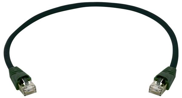 Telegärtner 100008101 RJ45 omrežni kabel, Patch kabel CAT 6a S/FTP 0.5 m črna z zaščitnim tulcem proti pregibanju 1 kos