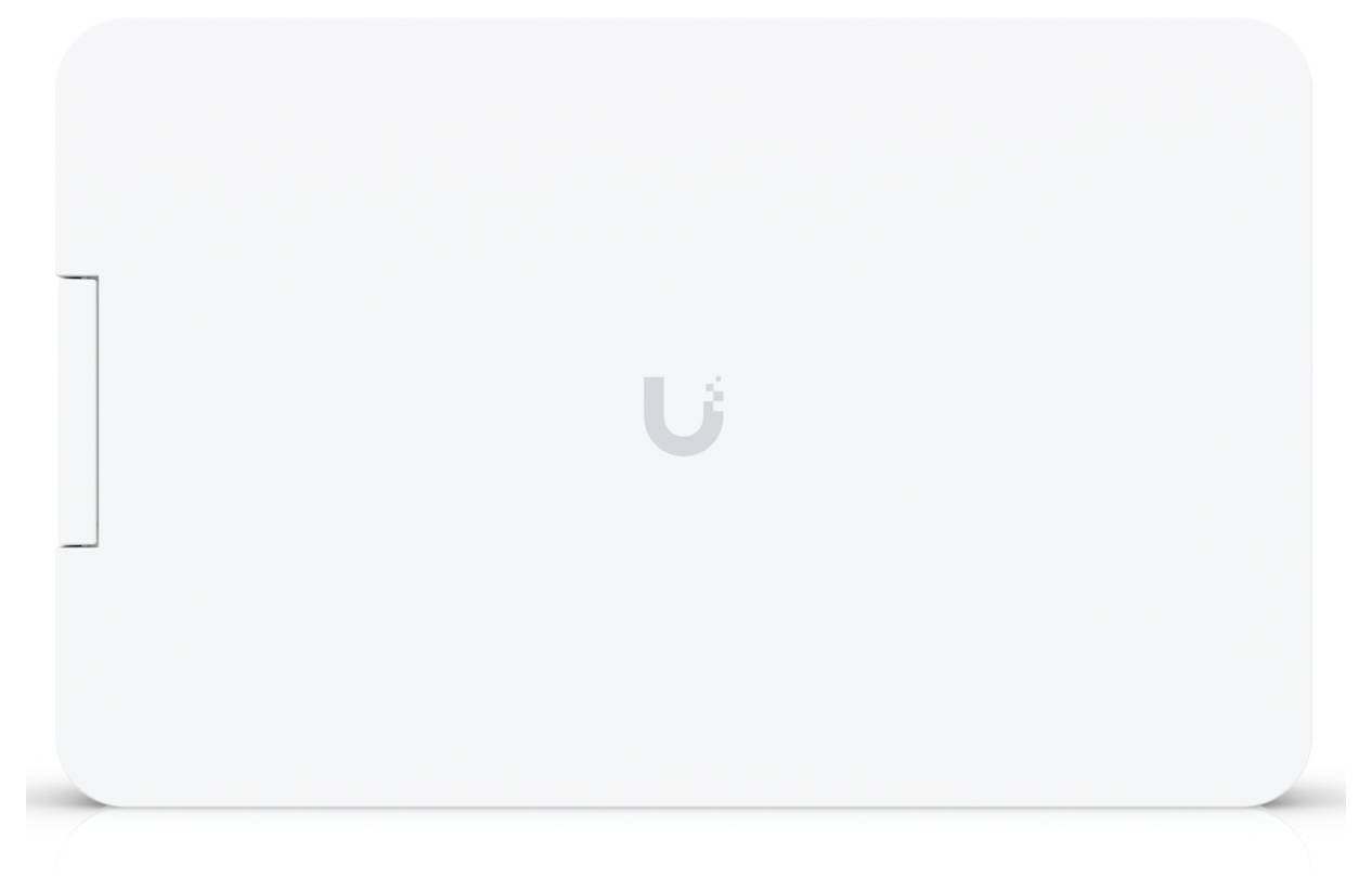 Bela pravokotna naprava z majhnim logotipom »U« v sredini, običajno se uporablja za brezžično omrežje ali internetno povezavo.