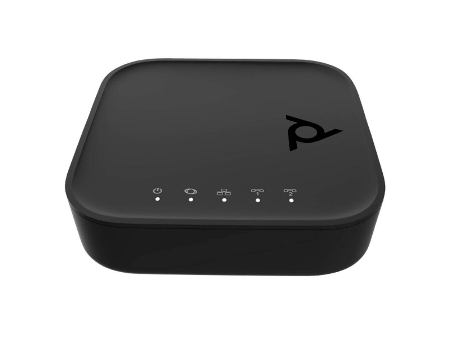 Črn modem/usmerjevalnik TP-Link z zaobljenim kvadratnim oblikovan in sprednjimi lučkami stanja