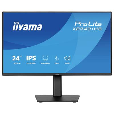 Zaslon 'iiyama ProLite XB2491HS' ima 24" IPS prikaz, ločljivost 1920x1080, tanek rob, nastavitev višine 15 cm in 2x2W zvočnike.