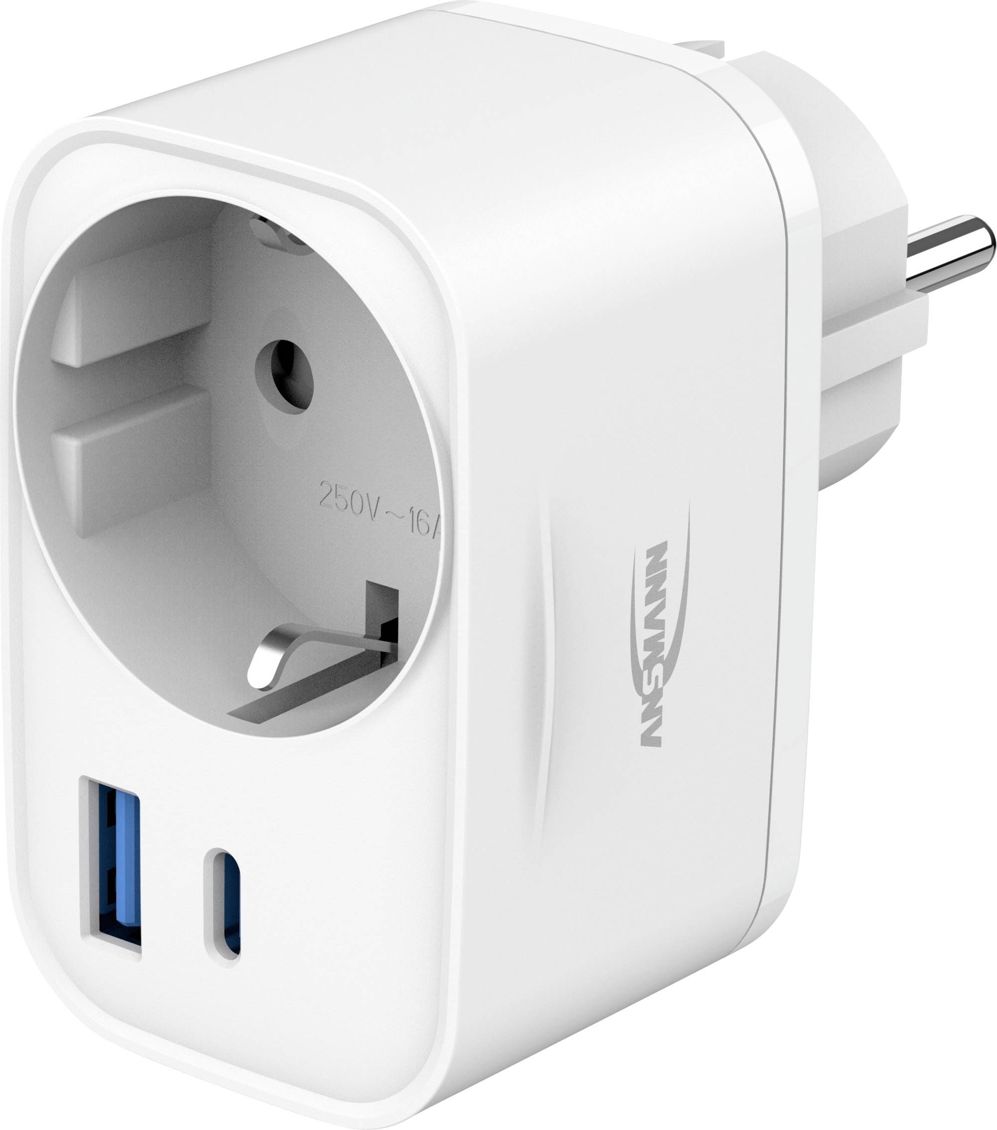 Bel vtičnik za napajanje z evropsko vtičnico in vrati za polnjenje USB-A in USB-C, blagovna znamka Nivensun.