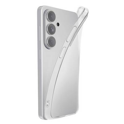 Prozorna čista zaščita za telefon na srebrnem pametnem telefonu, ki prikazuje izrez trojne zadnje kamere in bočne gumbe.