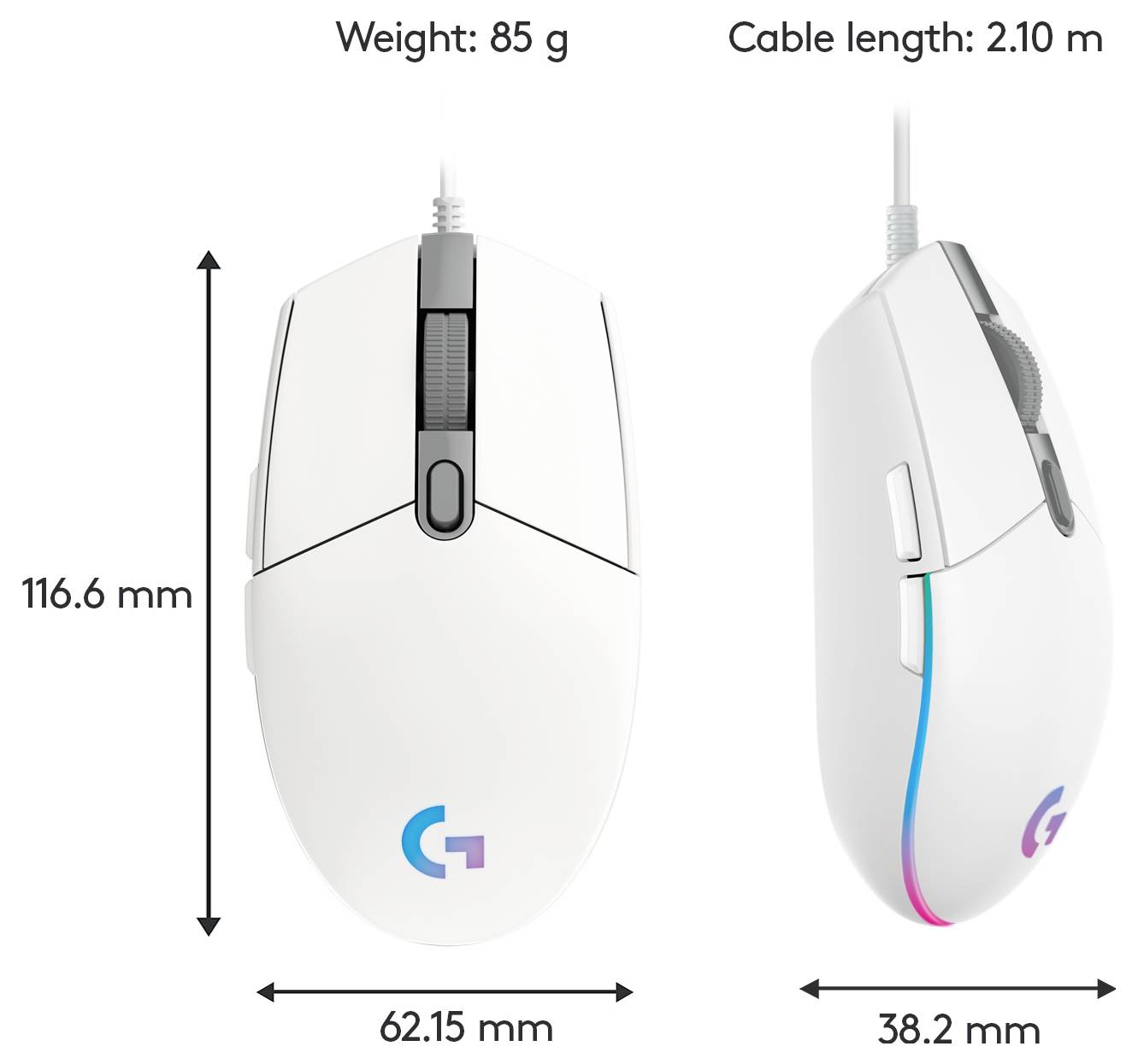 Logitech G203 LIGHTSYNC igralna miška kabelska povezava bela 6 Tipke-6