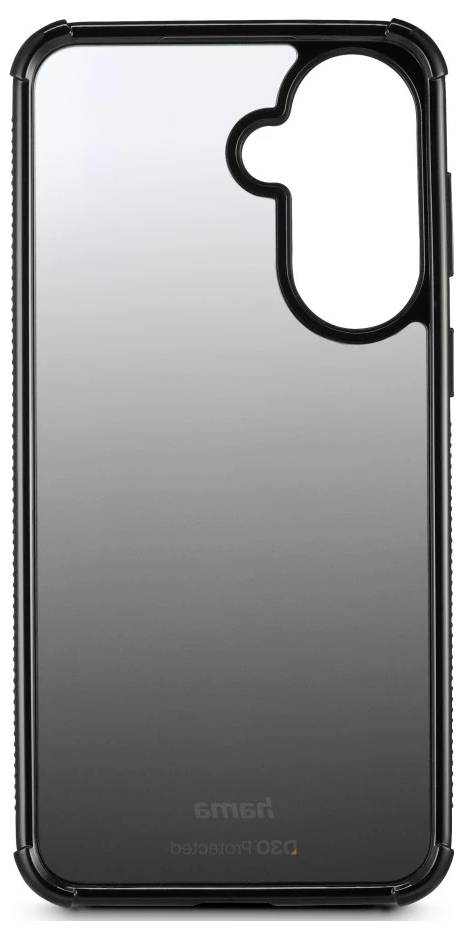Črna pametna telefonska torbica s prozornim hrbtom in dvignjenim izrezom za kamero za telefon z dvojno lečo.