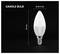 Slika izdelka svetilke v obliki sveče, ki prikazuje belo LED svetilko z napisom "CANDLE BULB" in dimenzijami: 110 mm visoka, 36,5 mm široka.