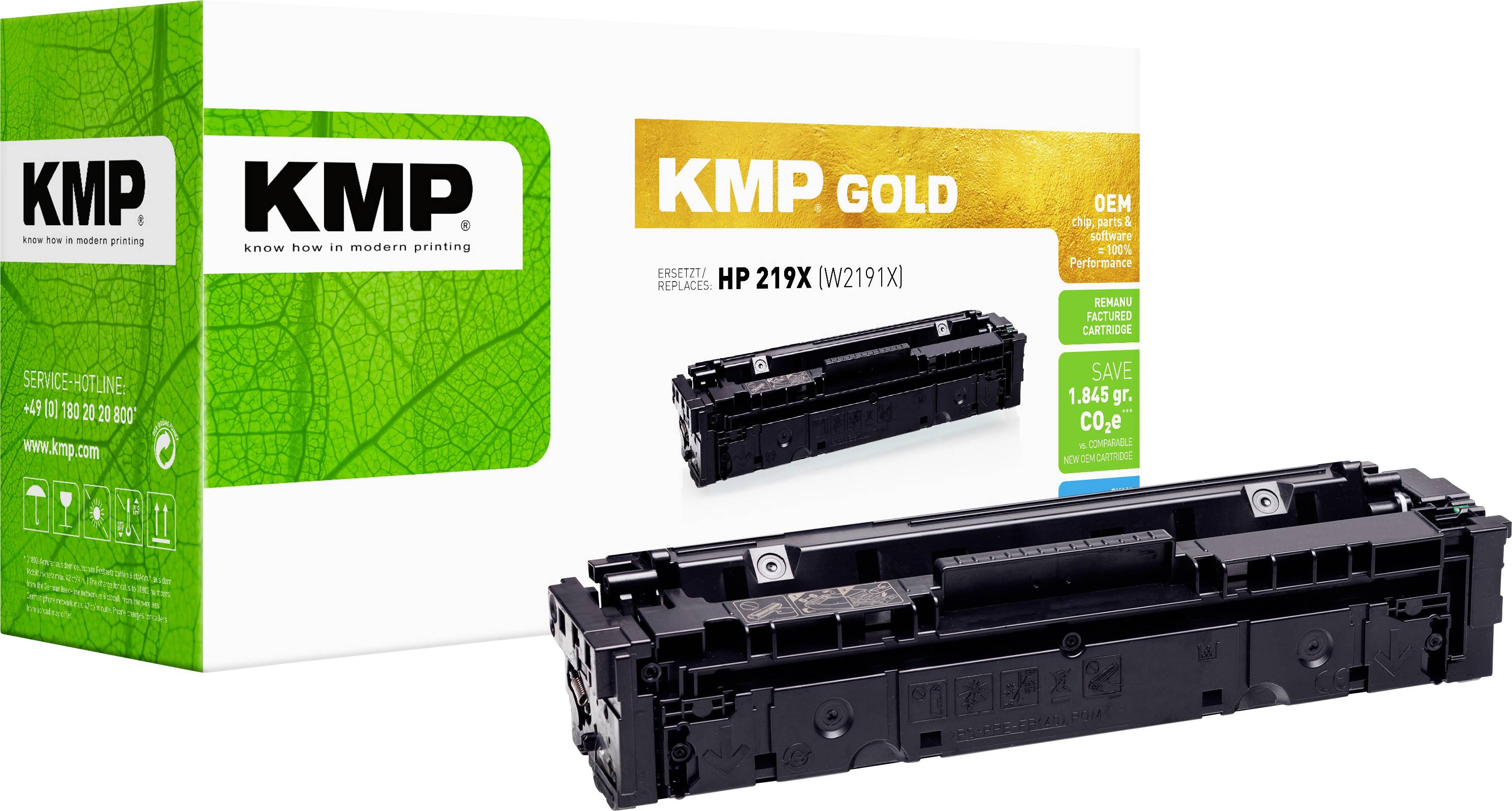 Slika proizvoda pakiranja tonerske kasete KMP Gold s črno tiskalno tonersko kasetom prikazano spredaj.