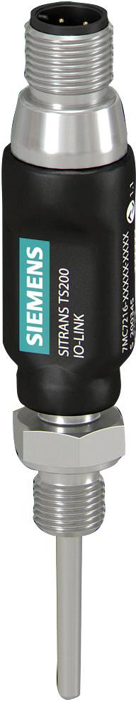 Siemensov senzor STRANS T5200 JOLINK s navojnimi kovinskimi priključki in dolgim zaznavalom v črni cilindričnih ohišju.
