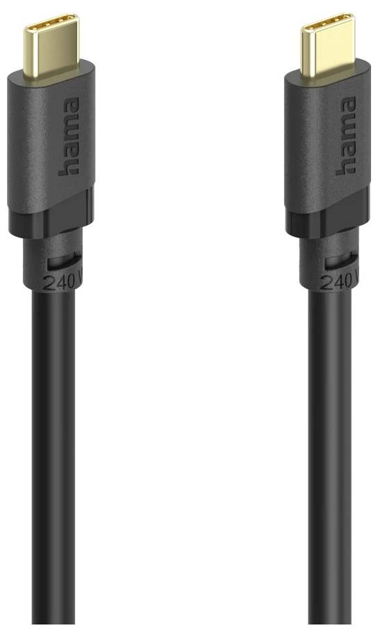 Dva črna Hama USB-C kabla prikazana drug ob drugem, vsak s konico zlatega konektorja na belem ozadju.