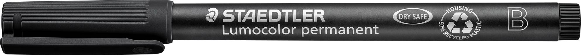 Črni trajni marker Staedtler Lumocolor s pokrovčkom in vidno blagovno znamko