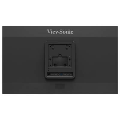 Hrbet monitorja ViewSonic s centralno nameščenim VESA nosilcem, vrsto vhodnih priključkov in logotipom ViewSonic na vrhu.