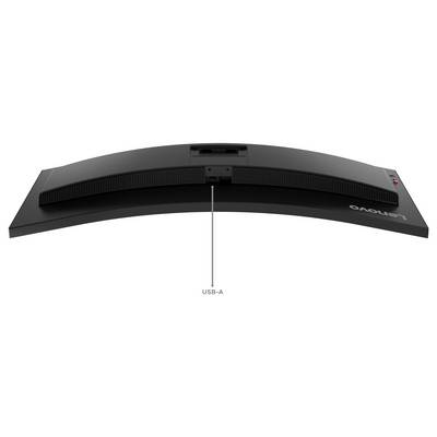 Ukrivljeni Lenovo monitor - pogled od zadaj z označeno USB-A vhodno jaško v sredini spodnjega dela.