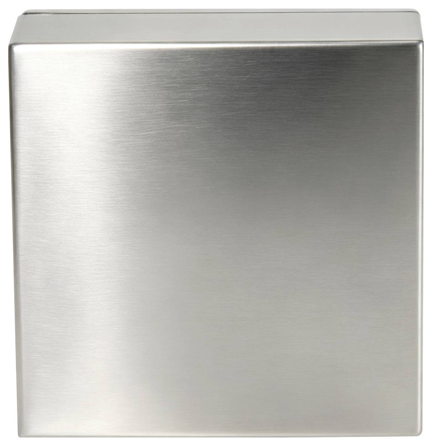 Vrata stainless steel pravokotnega aparata s glatko brokirano kovino končnico in brez vidnega ročaja ali kontrolnih elementov.