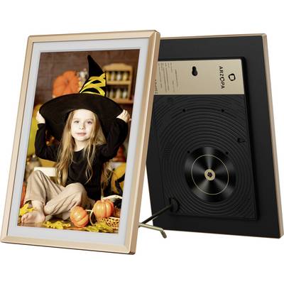 Fotookvir prikazuje otroka v čarovnikovem kostumu z buče za Hallowe'en; na hrbtni strani je prikazana stojala okvira in nalepka 'ARZOPA'.