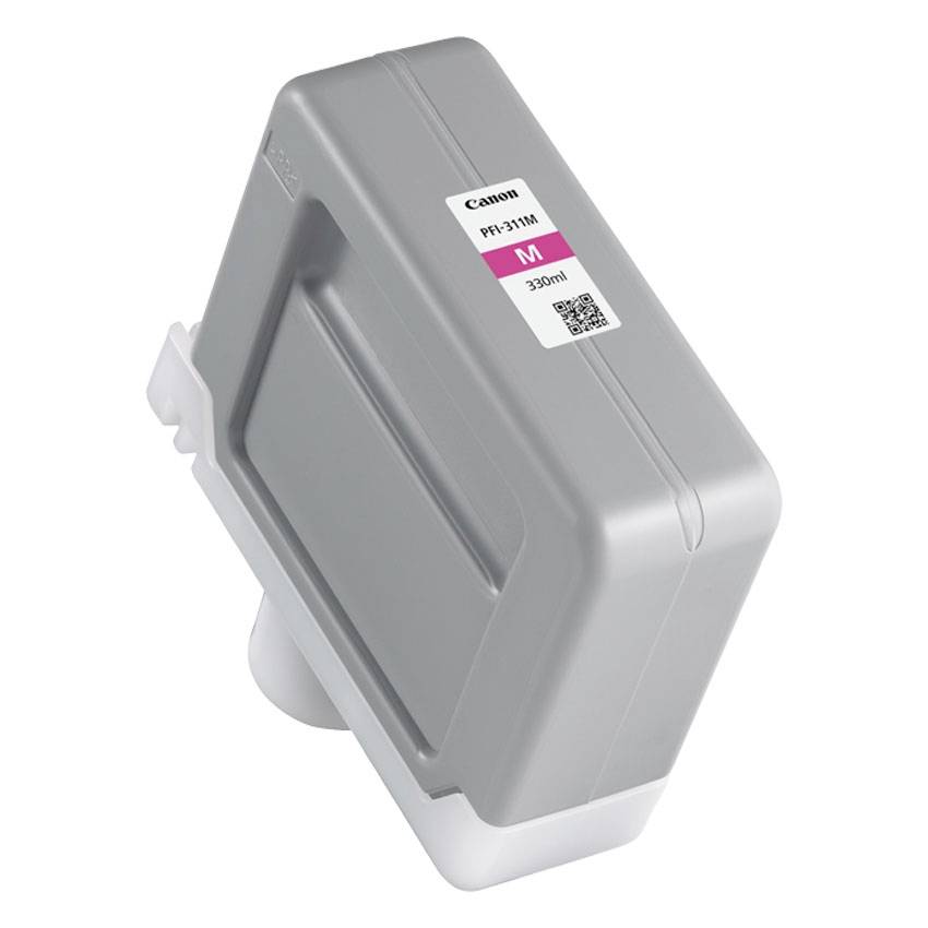 Siva tonerska kartuša tiskalnika Canon z oznako 'PFI-311M' z magenta indikatorjem in kapaciteto 330 ml
