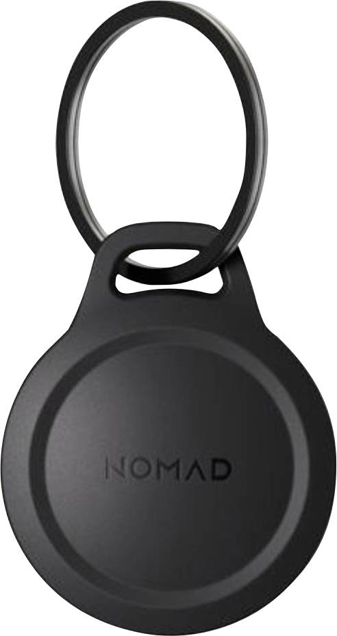 Črna okrogla Nomad oznaka za iskanje ključev s priloženimkakšnim obročkom na belem ozadju