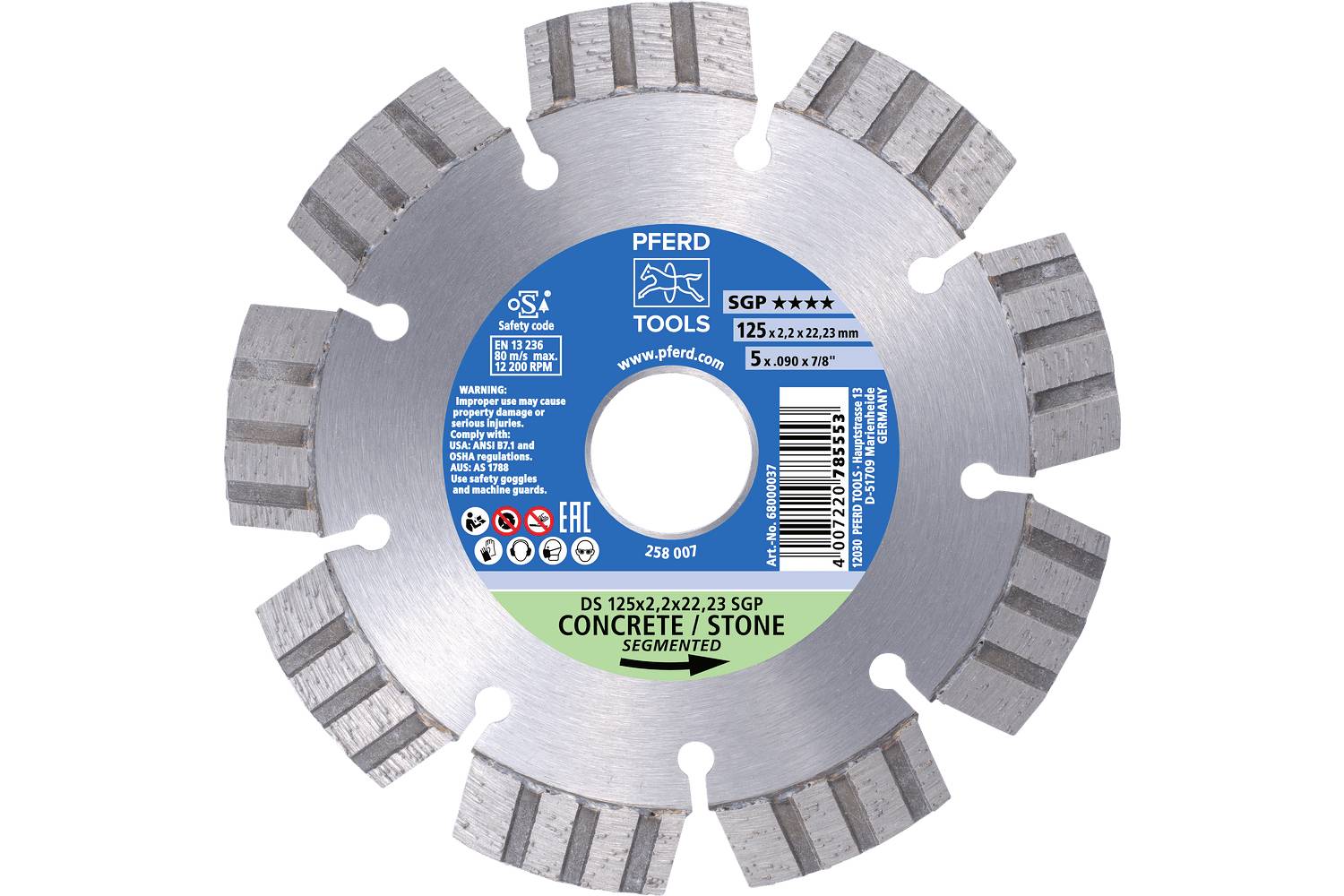 PFERD TOOLS 68000038 DS 178 x 2,4 x 22,23 SGP diamantna rezalna plošča Premer 178 mm Vrtina-Ø 22.23 mm opeka, armirani b-0