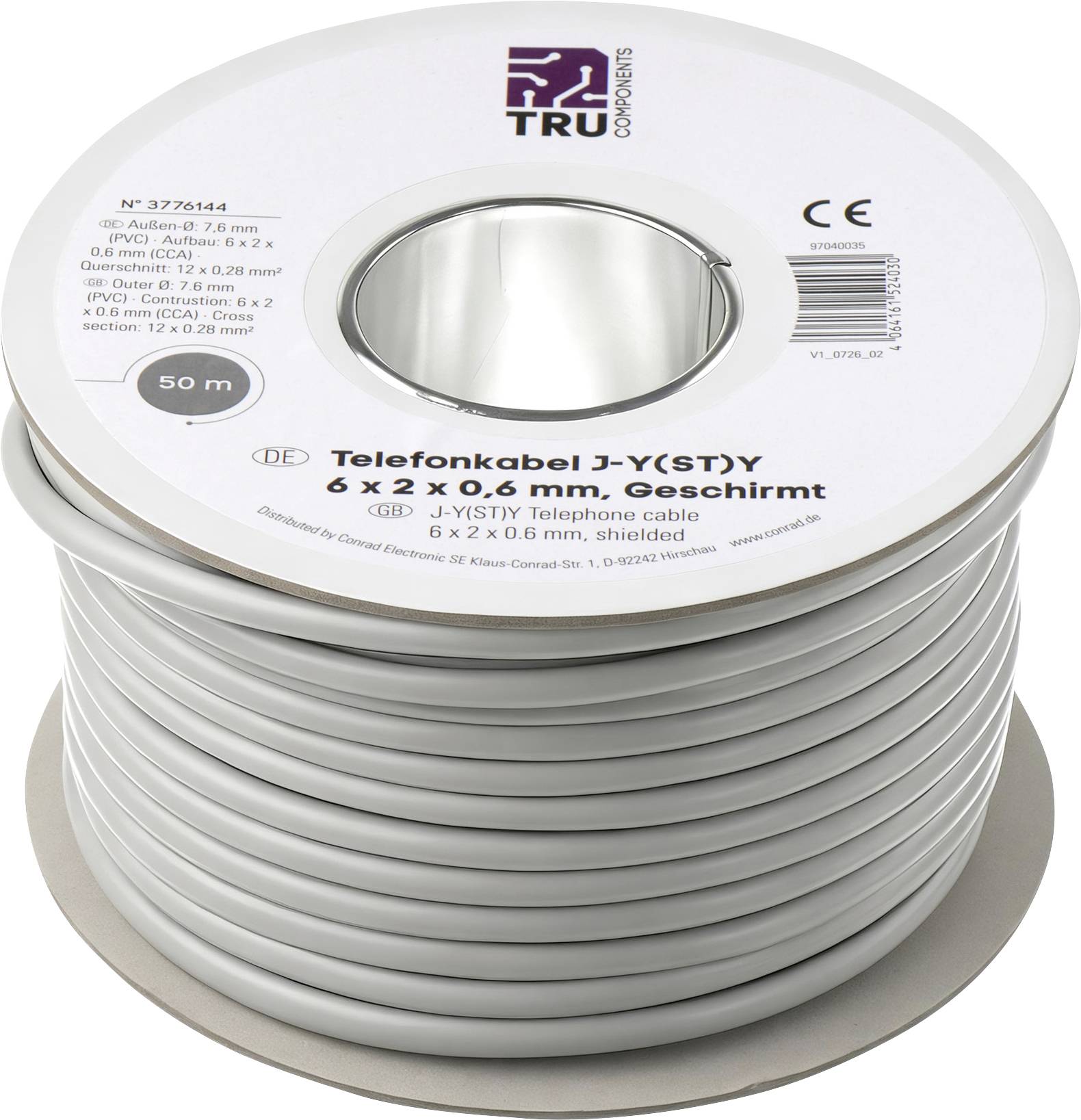 TRU COMPONENTS TC-15104576 telefonski kabel J-Y(ST)Y 6 x 2 x 0.28 mm² siva 50 m
