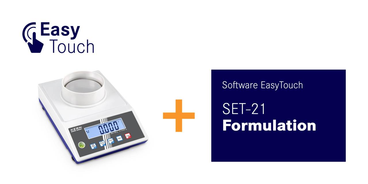 EasyTouch SET-21 Programska oprema za formulacijo z laboratorijsko tehtnico in plusom, ki prikazuje znamko EasyTouch.