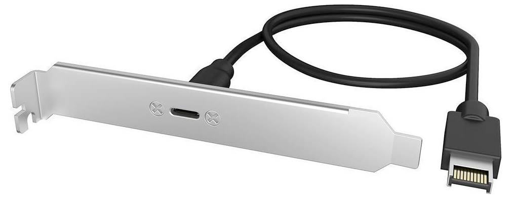 Interni PCIe adapter z priloženim kablom in majhnim konektorjem plošče, prikazan na belem ozadju.