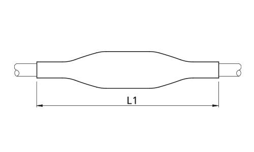 Diagram prikazuje vodoravno cev v obliki steklenice s spojkami na koncih, označena z L1 za celotno dolžino med označenima krajnima točkama.