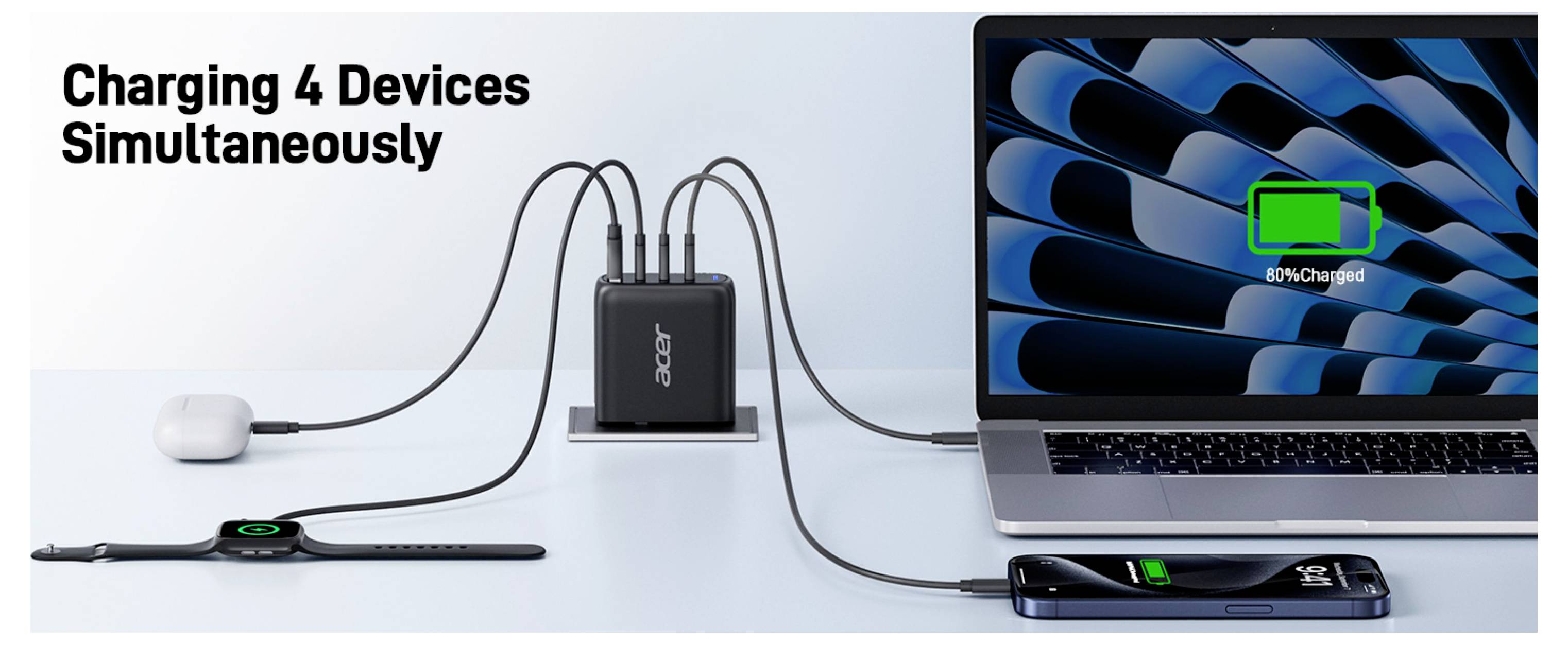 Acer USB napajalnik 100 W Power Delivery, Power Delivery 2.0, Power Delivery 3.0, QC 2.0, QC 3.0, QC 4+, Adaptive Fast C-14