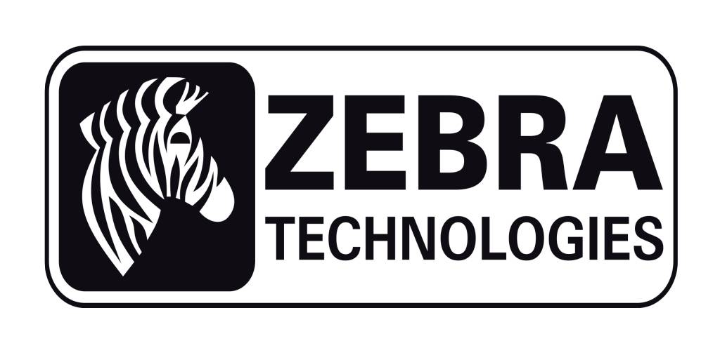 Logotip Zebra Technologies s stiliziranom ikono glave zebre in imenom podjetja v krepkem črnem besedilu znotraj zaobljenega pravokotnika.