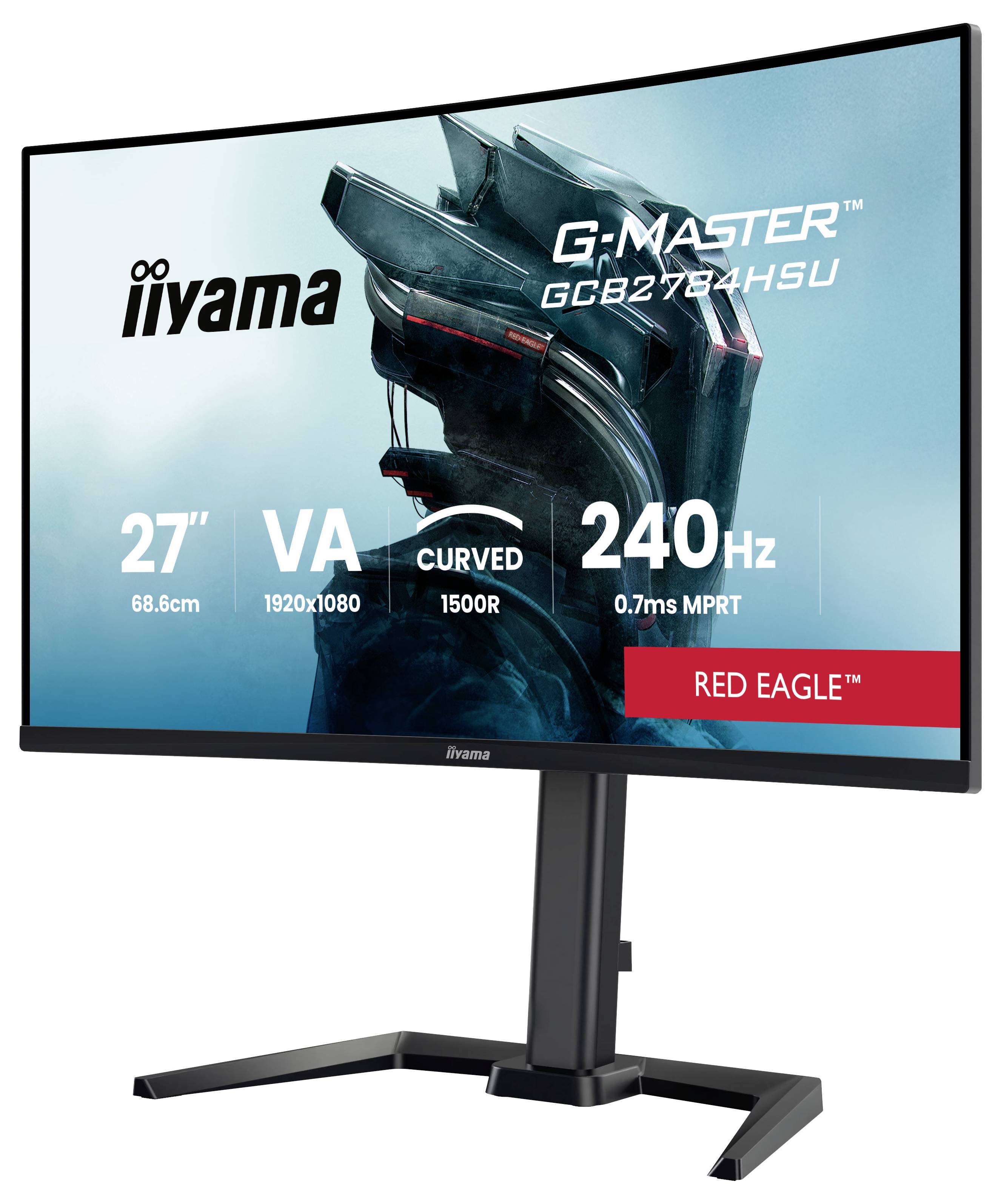 Iiyama G-MASTER 27-palčni ukrivljeni gaming monitor na stojalu, prikazuje 240Hz, 1920x1080 VA zaslon, 0,7ms MPRT, Red Eagle.
