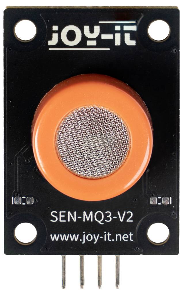 Detaljni pogled senzorskega modula JOY-IT SEN-MO3-V2 z oranžnim krožnim senzorskim elementom, štirimi montažnimi luknjami in štiripolonim konektorjem.