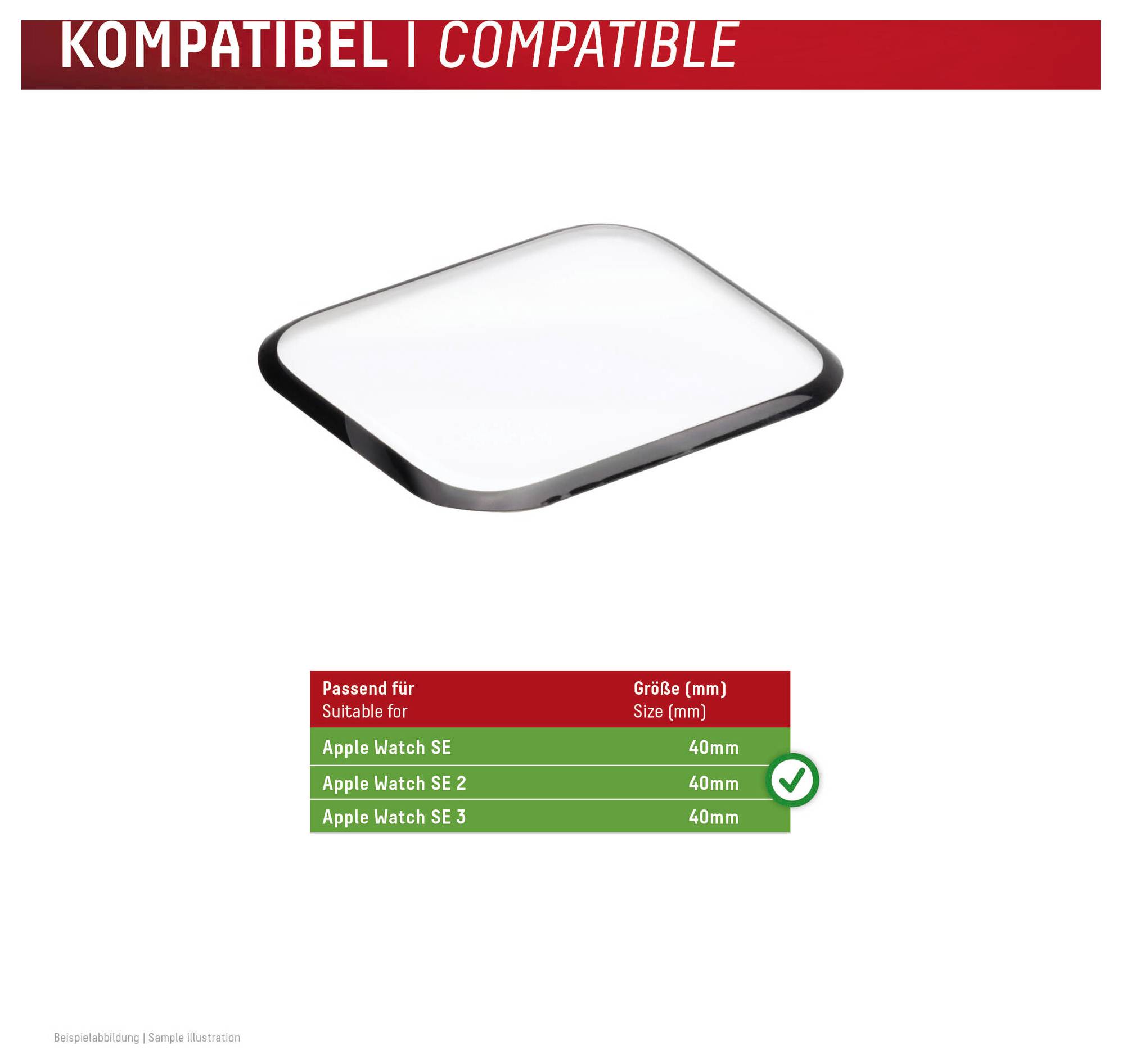 Kompatibilen zaščitnik zaslona za Apple Watch SE, SE 2 in SE 3, vsi 40 mm, prikazan s kljukico.