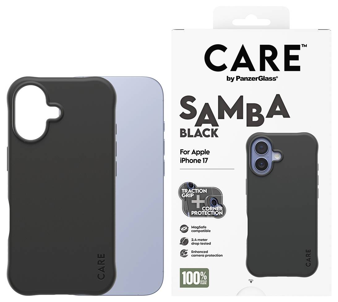 PanzerGlass CARE Fashionable Samba hrbtni pokrov za mobilni telefon Apple iPhone 17 črna induktivno polnjenje CR68453-3