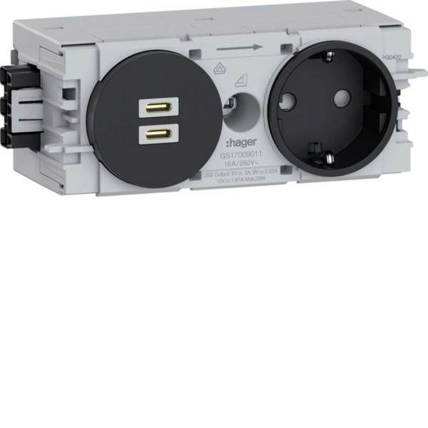 <br>  Hager<br>  varnostna kontaktna vtičnica<br>  <br>  <br>  <br>  <br>  grafitno črna<br>  GS17009011<br>  1 kos<br>