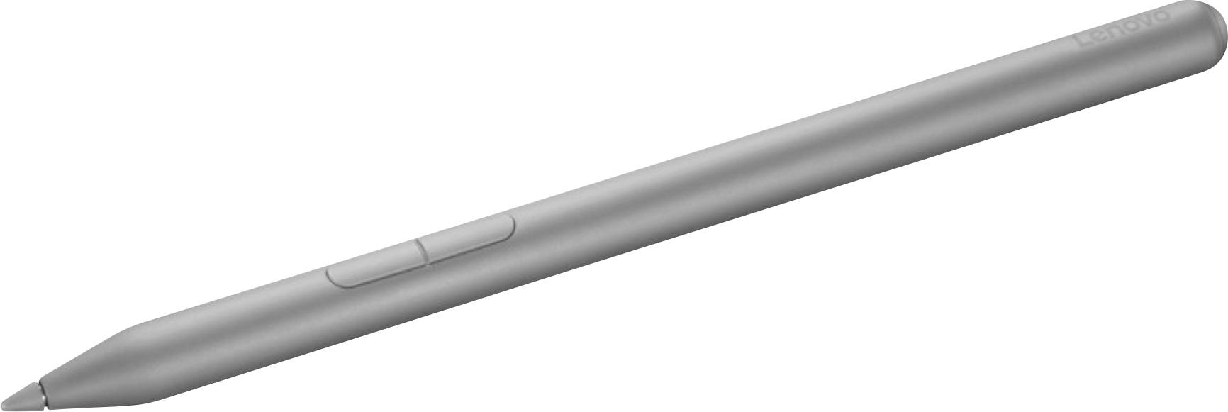 Siva stylus pisala s konico in dvema stranima gumboma, prikazana na beli podlagi.