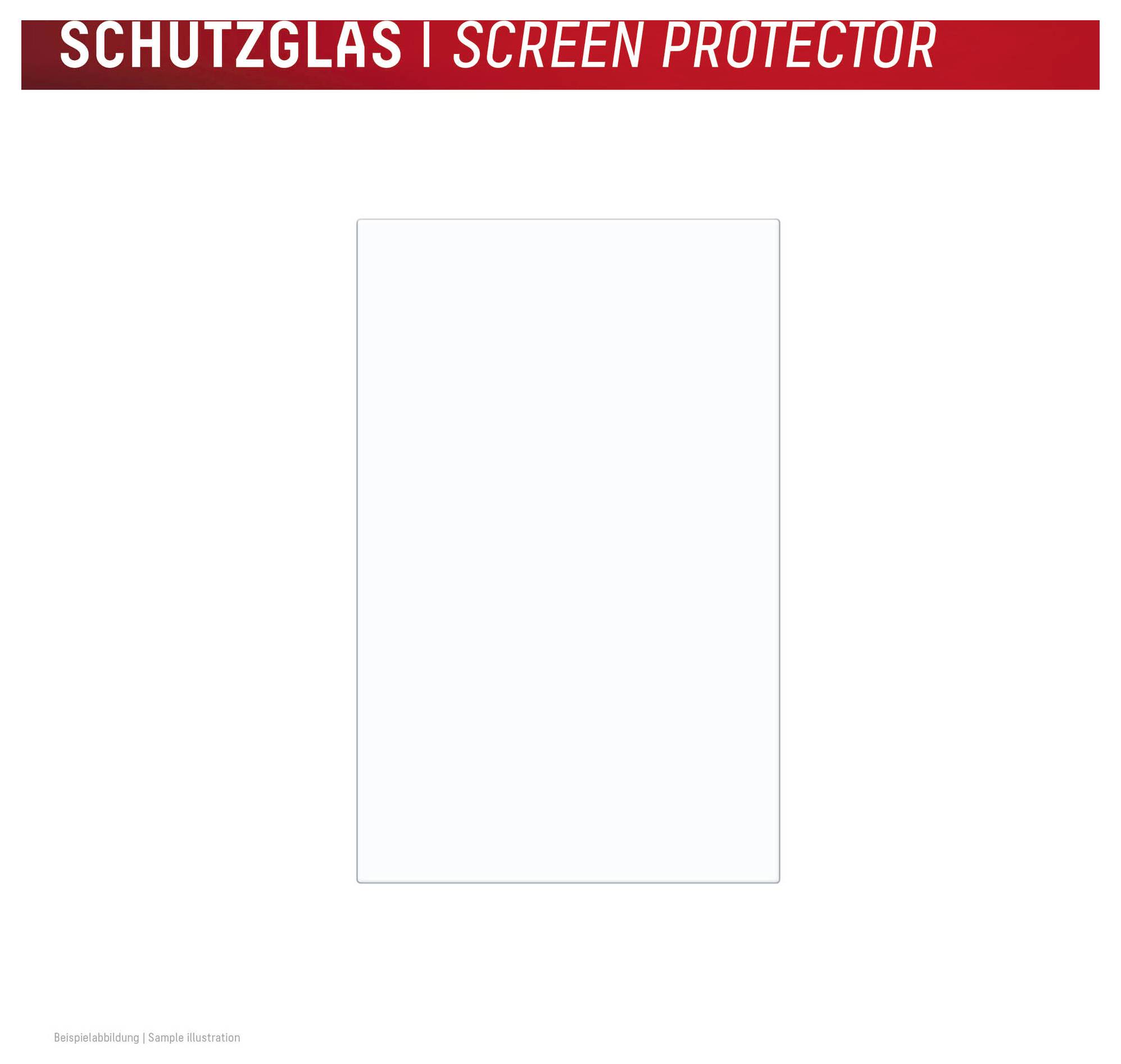 Prazna ilustracija zaščitnika zaslona z rdečim glavo besedilo 'SCHUTZGLAS | SCREEN PROTECTOR'.