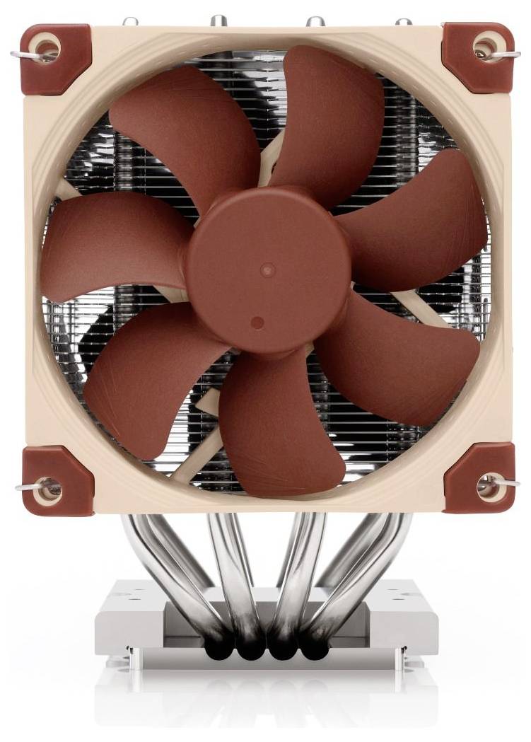 Hladilni ventilator za računalnik in sestav radiatoja z rdečimi lopaticami in bakrenima toplotnimi cevmi