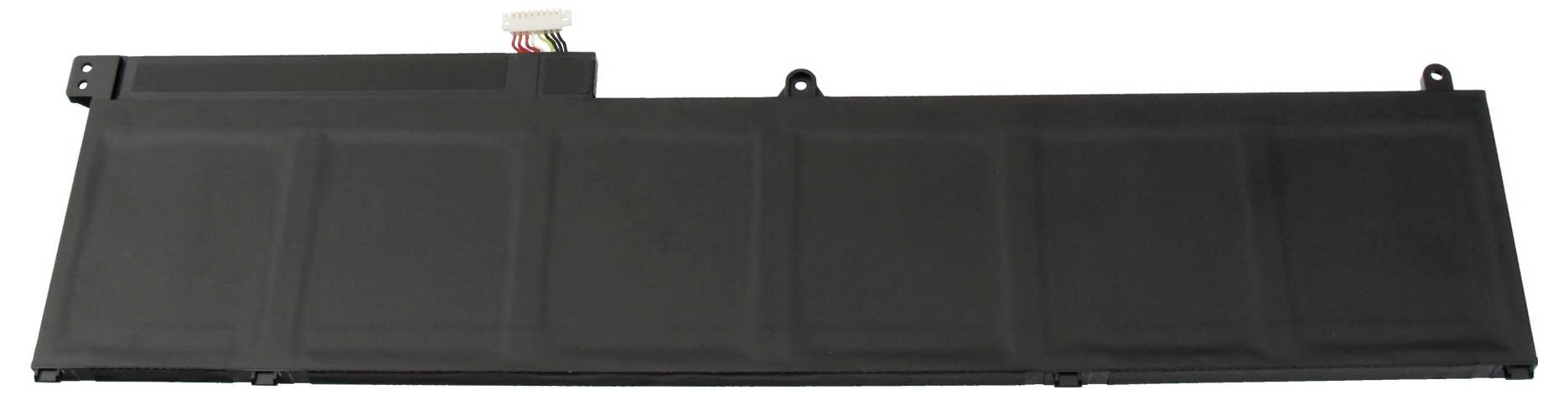 Dolg črn pravokotni panel z montažnimi zavihki in malim osrednjim priključkom na vrhu.