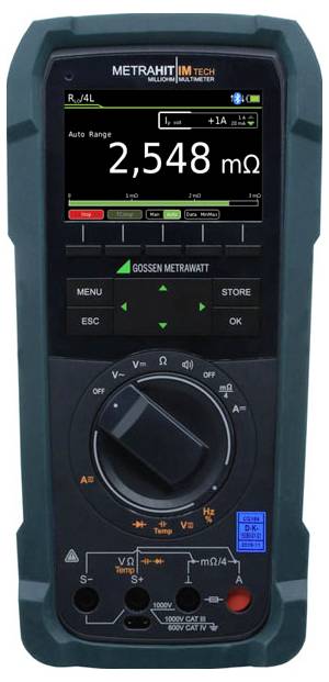 Digitalni multimeter s prikazom 2,548 mΩ odpora na zaslonu, z vidnimi avtomatskim razponom in kontrolami merjenja.
