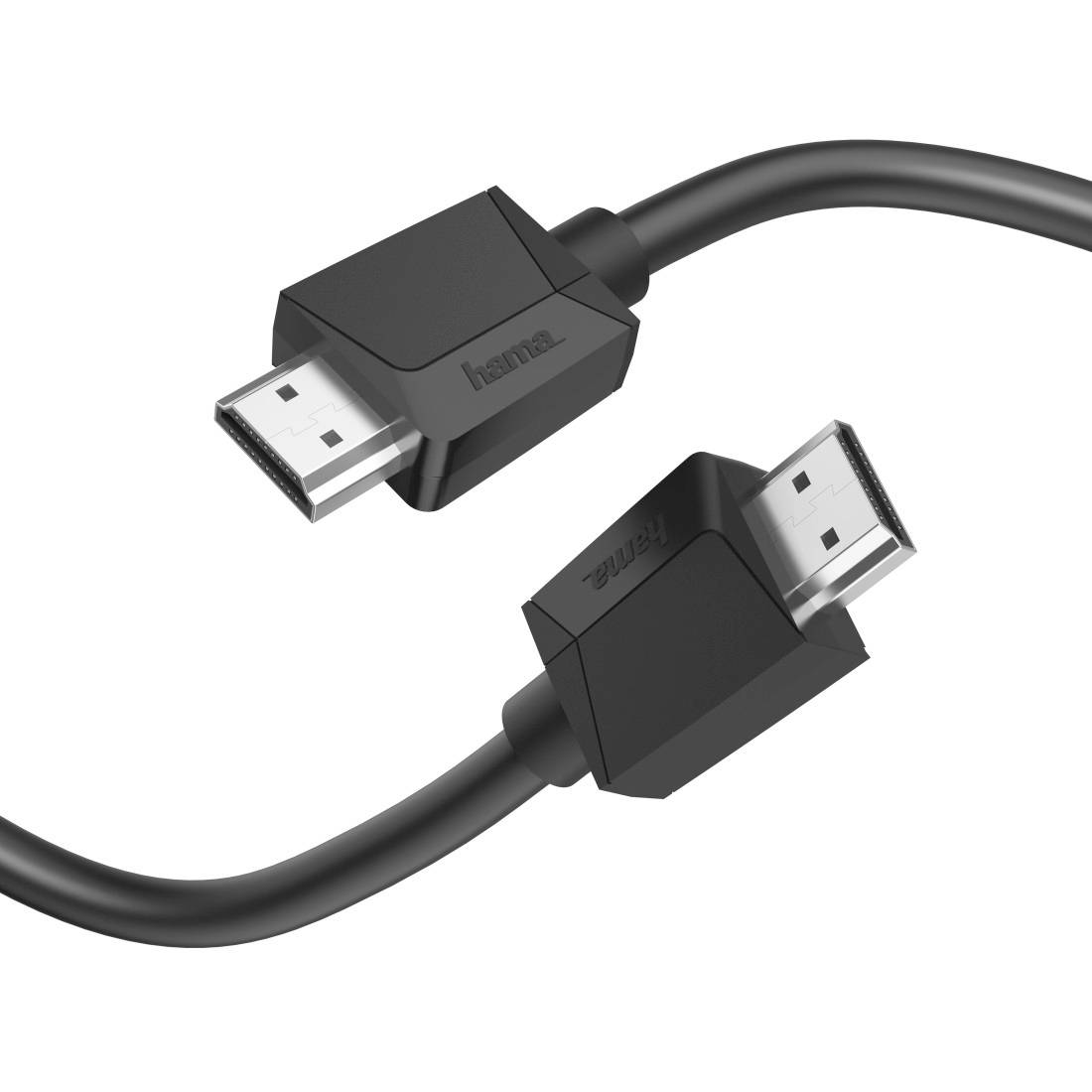 Dva črna konektorja HDMI kabla na belem ozadju, prikazana v bližnjem posnetku in nagnjena drug proti drugemu.