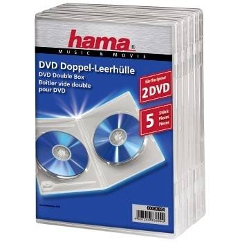 Paket dvojnih DVD škatel Hama, prozorne plastične ovitke za 2 DVDja, paket 5 kosov.