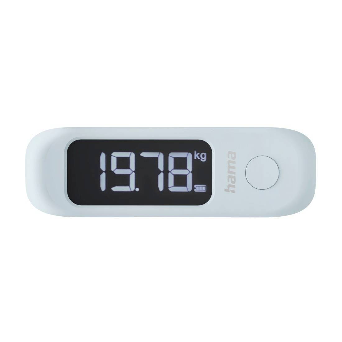 Digitalna tehtnica za kopalnico, ki prikazuje 19,78 kg na črnem zaslonu, s kroglastim gumbom na desni strani.
