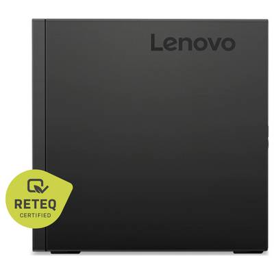 Črn namizni računalnik Lenovo s pečatom 'RETEQ CERTIFIED' v spodnjem levem kotu.