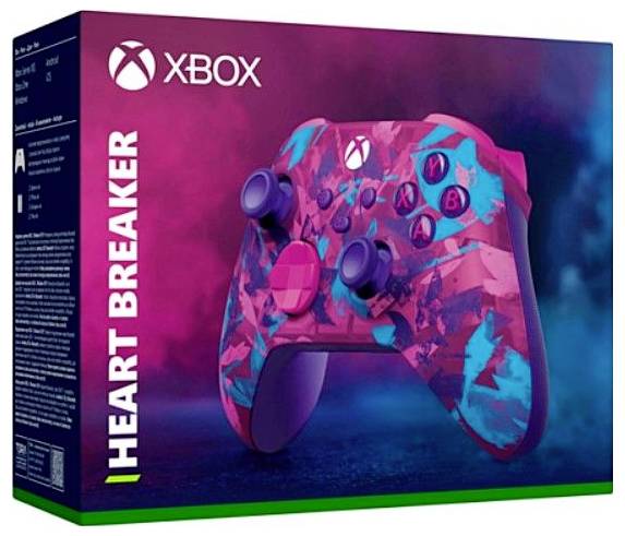 Posebna izdaja Xbox Heart Breaker kontrolnika z roza in modro kamuflažno Xbox igro kontrolnikom.