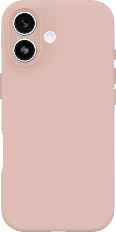 Roza ohišje za pametni telefon z dvema izrezoma za kameri in odprtino za bliskavico v zgornjem levem kotu.