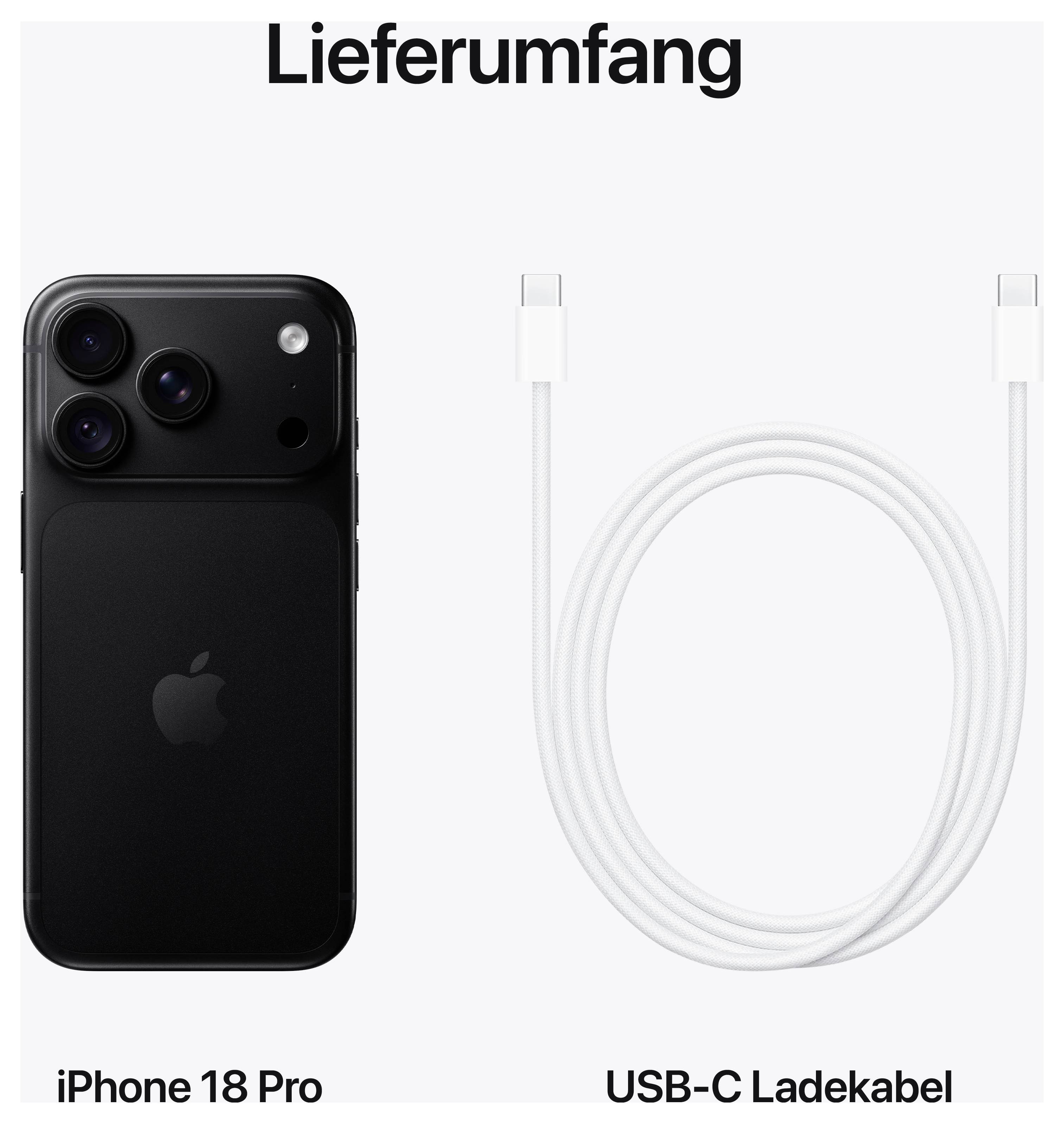 Obseg dobave: iPhone 18 Pro in USB-C polnilni kabel.