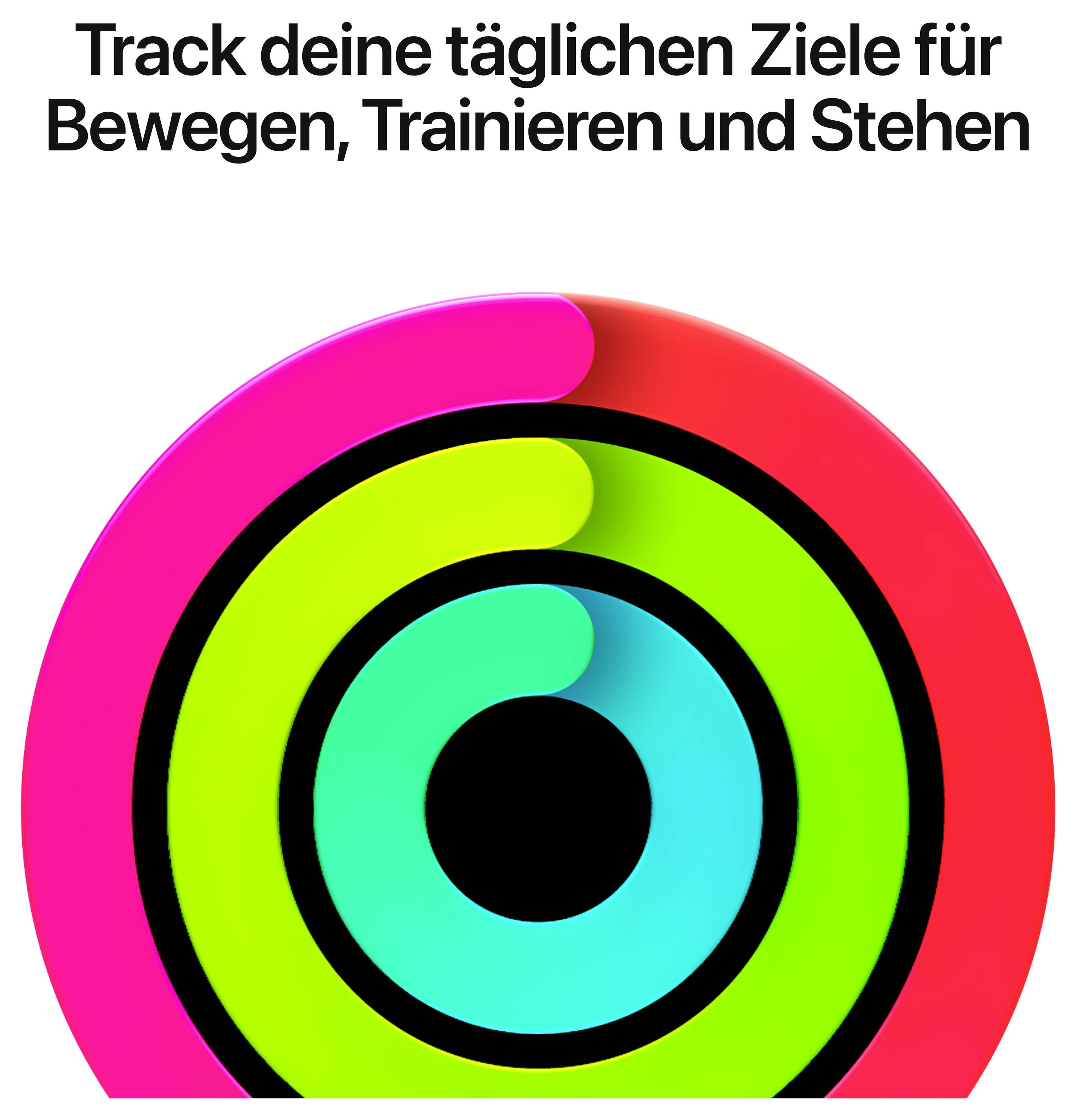 Tortni diagram za spremljanje ciljev: 'Sproti spremljaj svoje dnevne cilje za gibanje, vadbo in stanje' s tremi barvnimi obročki dejavnosti okrog osrednje točke.